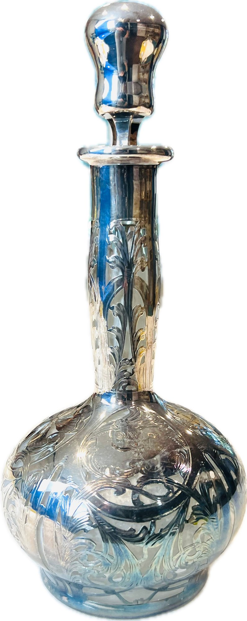 Outstanding Black Starr & Frost Silver Overlay Decanter - Signed "Black Starr & Frost - Fine Silver"