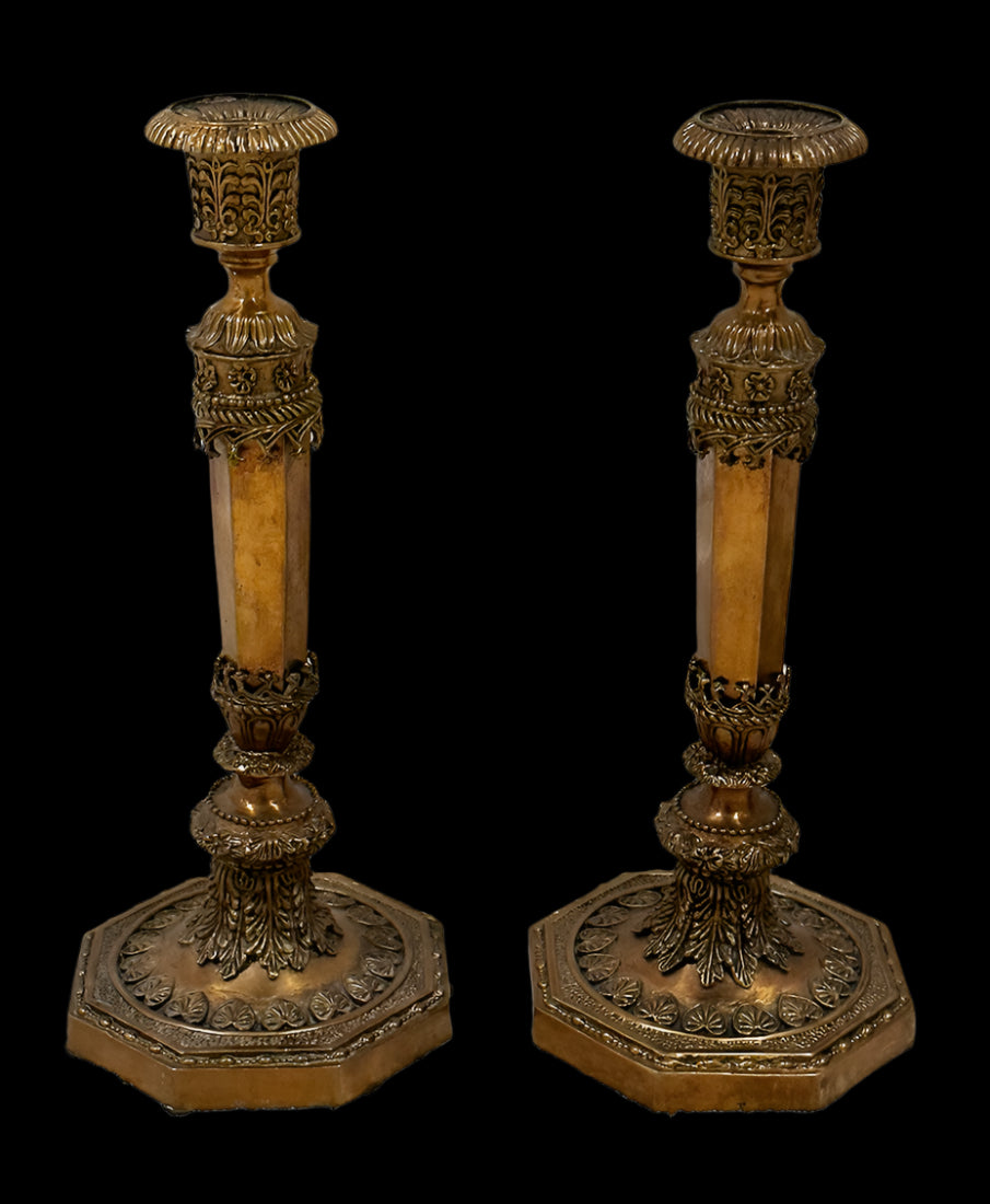Fabulous Pair Of Antique French Bronze Candlesticks - 15" Tall