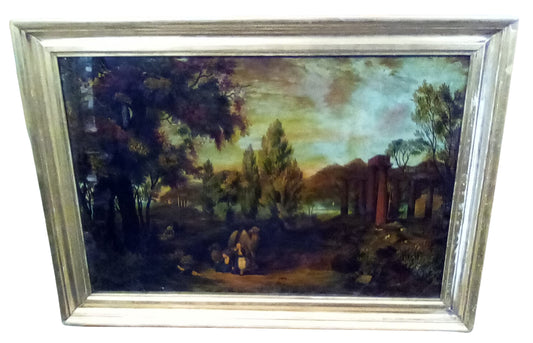 Victorian Reverse Glass Painting In Wood Frame