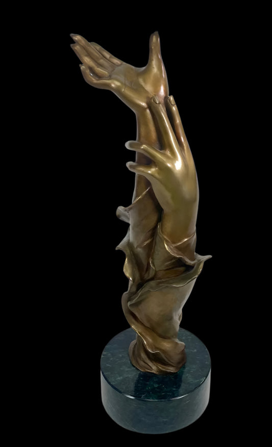 Elegant Bronze Hand Sculpture on Marble Base Signed