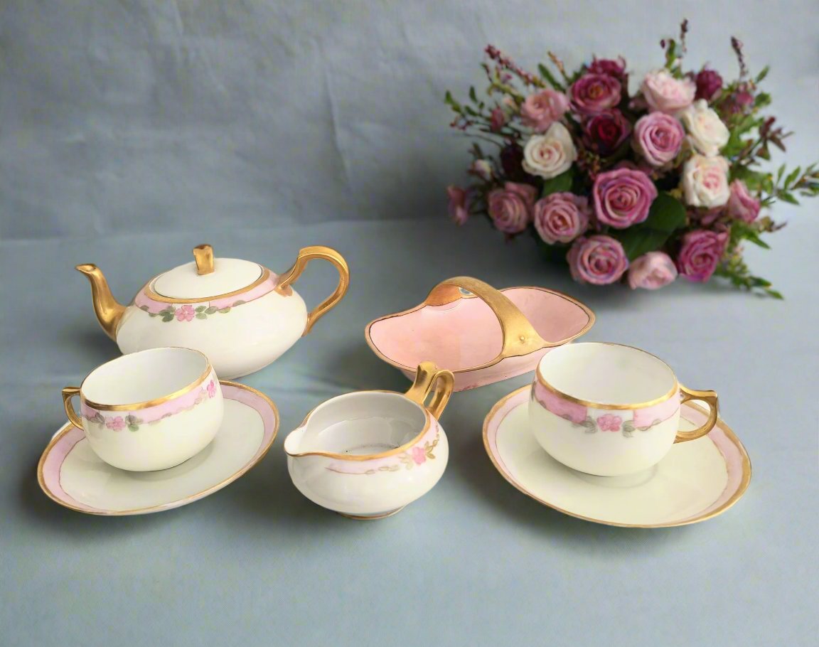 Rare Elegant Pink And Gold Tea Set, Haviland-Bavaria