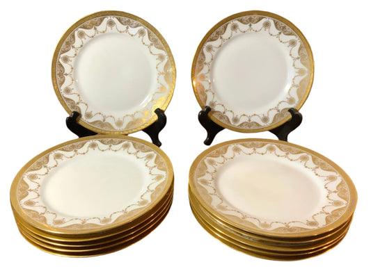 Stunning Set Of Twelve Guerin Limoges Gold Trimmed Plates