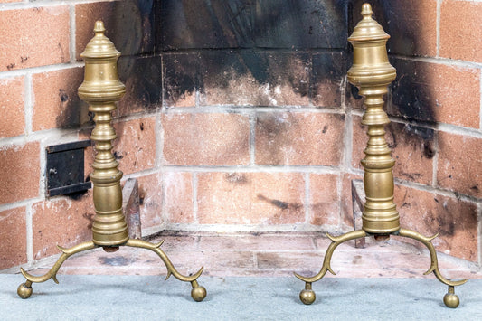 Pair Of Antique Brass And Iron Andirons