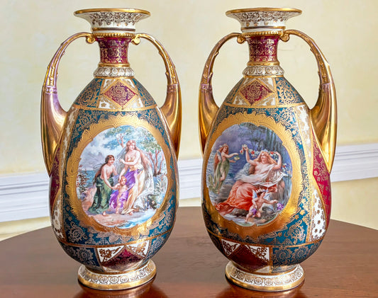 Pair Of Schierholz Fine German Porcelain Vases-Urns Late 19th-Early 20th Century