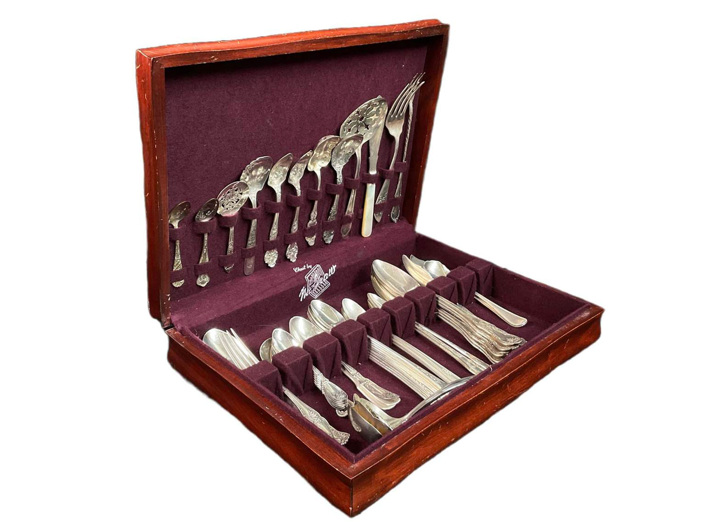 Assortment of Different Patterned Silver Plate Silverware (51 Pieces) in Box