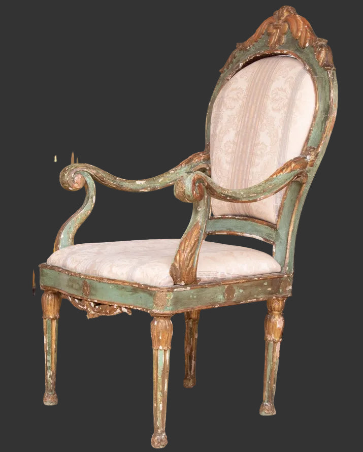 Authentic 18th Century Venetian Carved Wood And Gesso Hall Chair