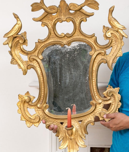 Antique Italian Rococo Style Carved Gilt Mirror With Candle