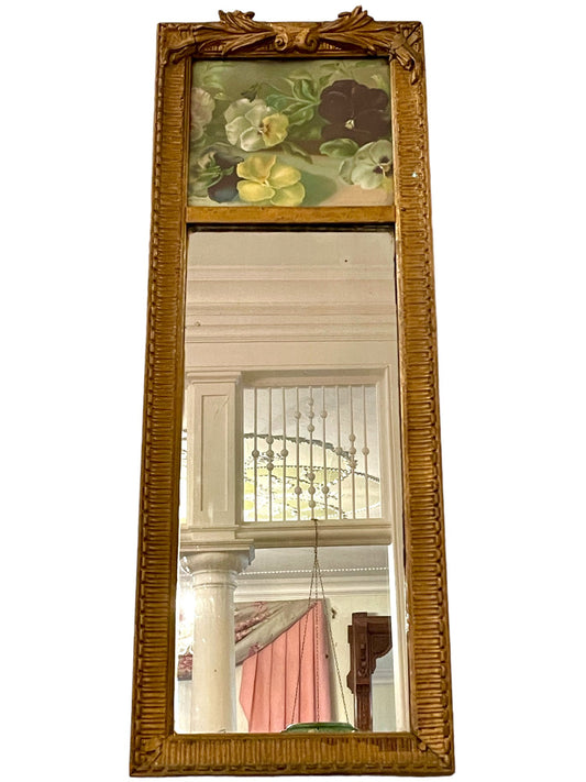 Antique Decorative Mirror With Hand Painted Top Panel.