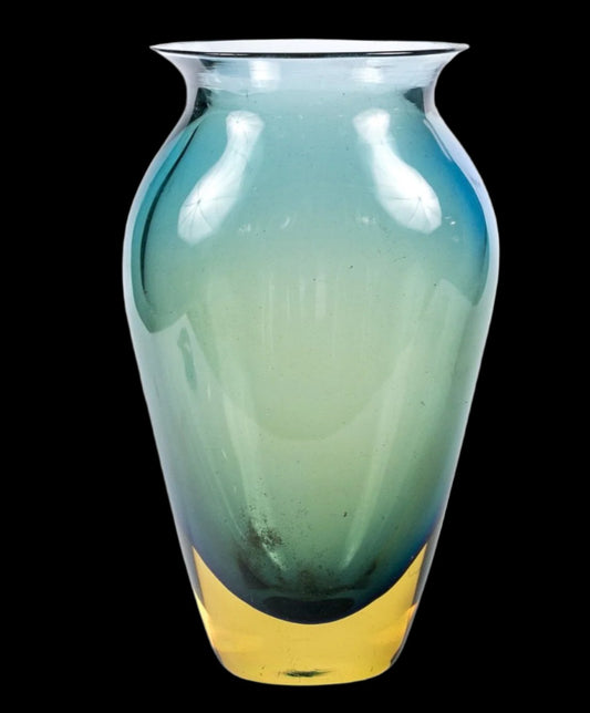 Stunning 15" Heavy Monumental Tri-Color Glass Vase