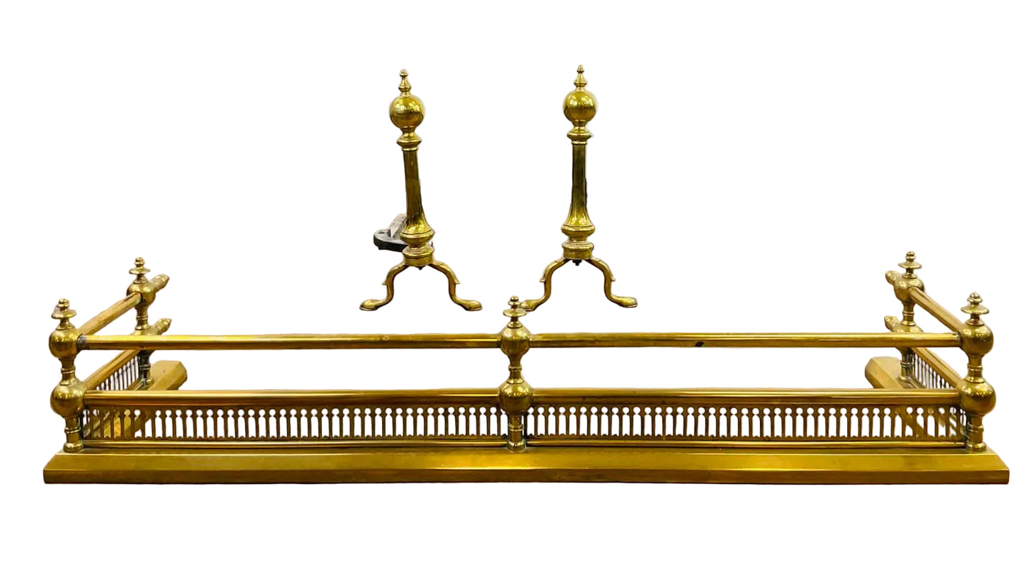 Vintage Brass Fireplace Fender and Andirons