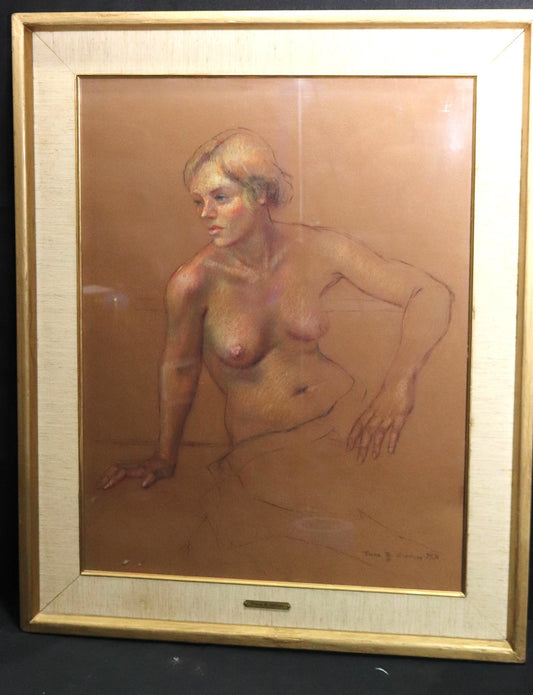 Framed Nude Pastel by Flora B. Giffuni