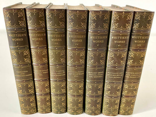 Antique John Greeleaf Whittier Complete Writings, 7 Volume Complete Set