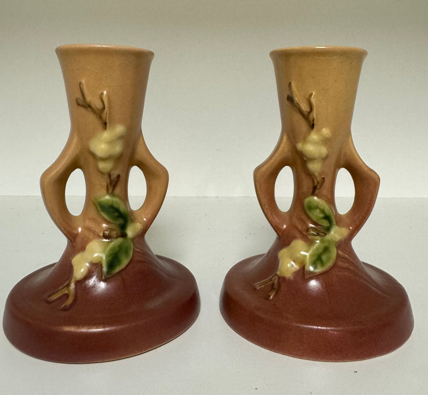 Pair Of Roseville Snowberry Candleholders