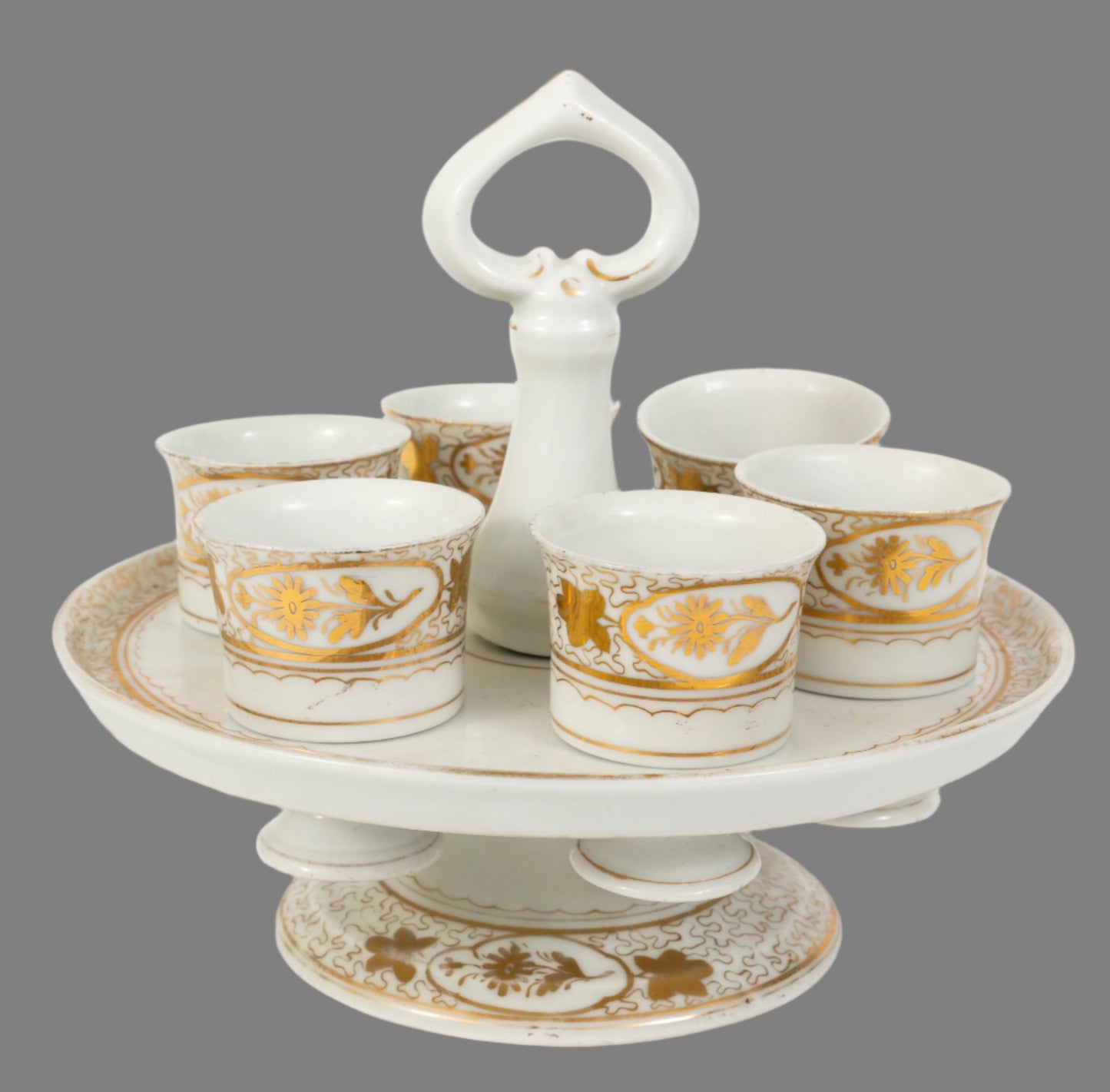 Rare Vintage Porcelain 6 Egg Cruet Stand / Egg Cups &  Stand