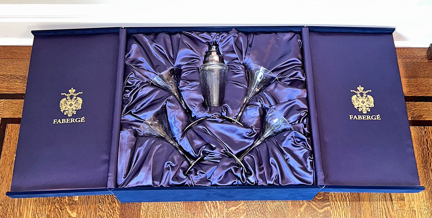 Late 20th Century Faberge Grand Duke Martini Set (Shaker and 4 Glasses) Unused
