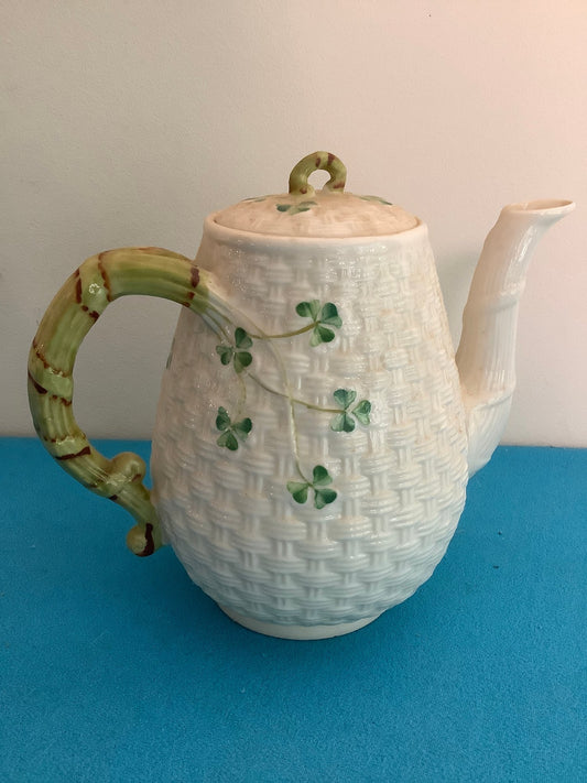 Vintage Belleek Shamrock Tea Pot