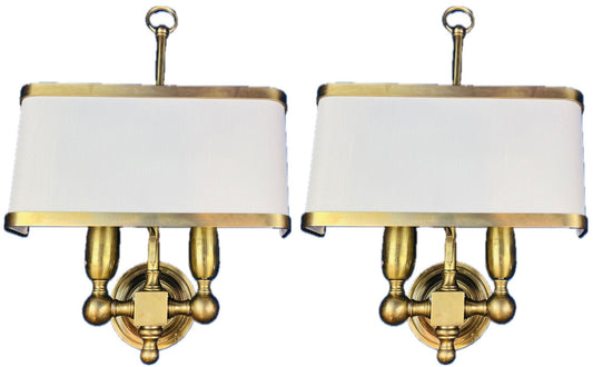Pair of High Quality Italian Custom Made Brass Wall Sconces With Shades