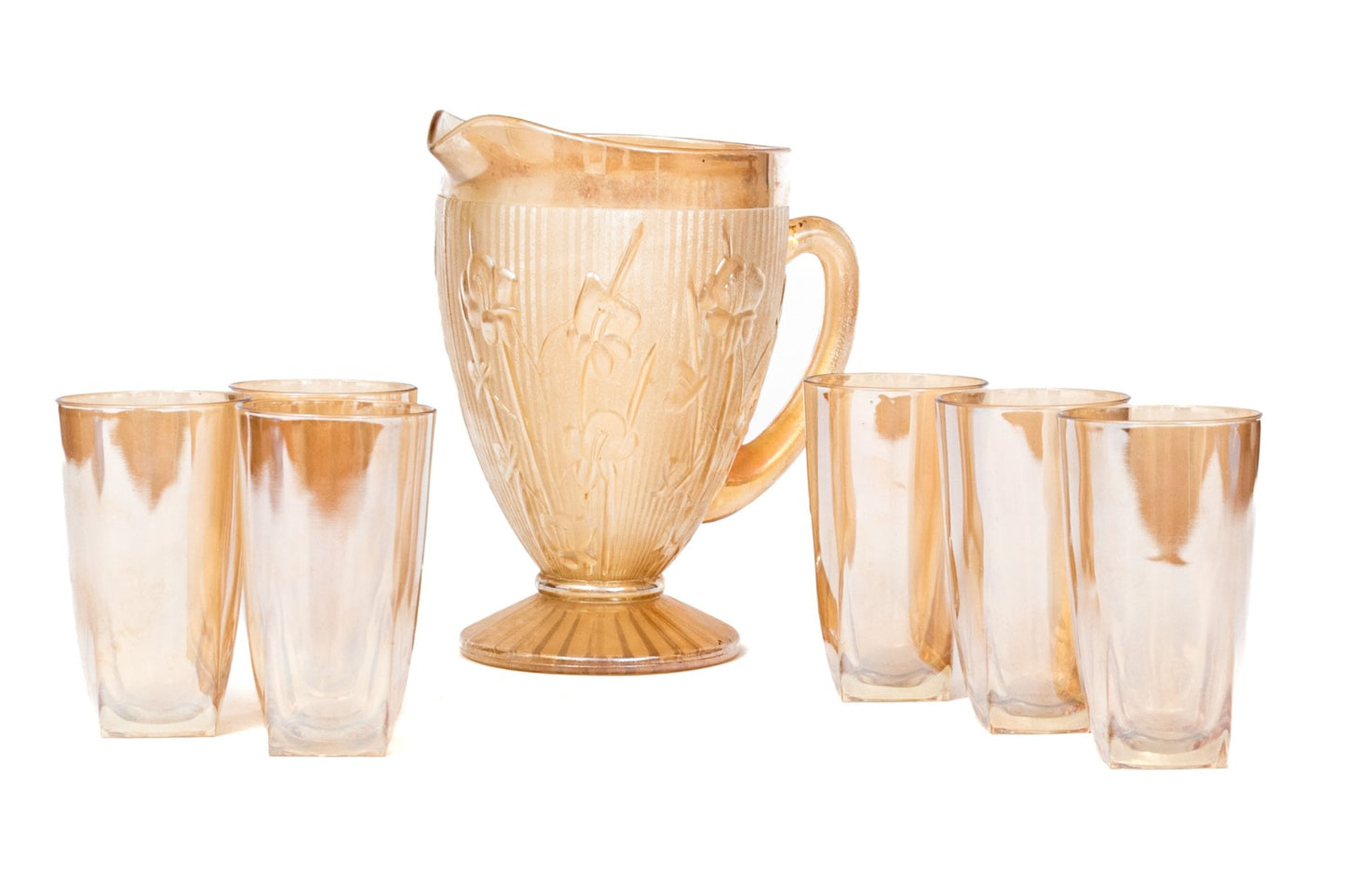 Jeannette Glass Co. Marigold Carnival Glass Lemonade Set
