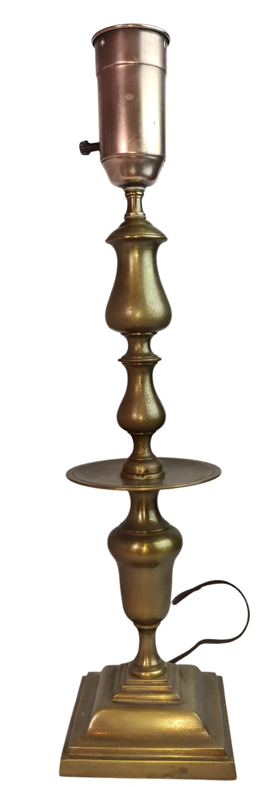 Vintage Tall Solid Brass Asian Style Candlestick Lamp