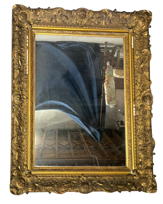 Stunning Antique Carved Gold Ornate Wood Frame Mirror 53" X 41"