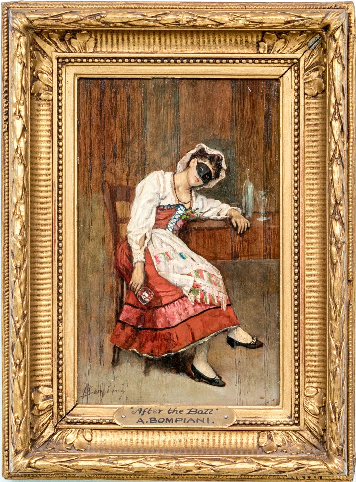 August Bompiani (Italian, 19th C.) Oil On Panel, "After The Bazz"
