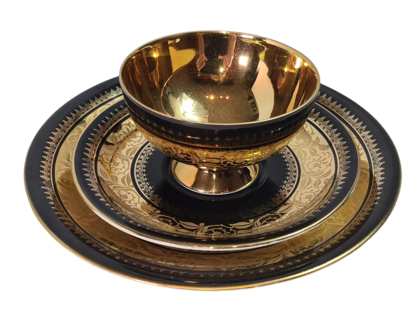 Rare RW Rudolf Wachter Bavaria Black &amp; Gold #6771 Tea Cup Saucer Trio