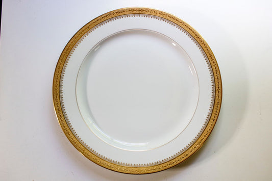 Limoges Set Of 12 Gold & White Dinner Plates