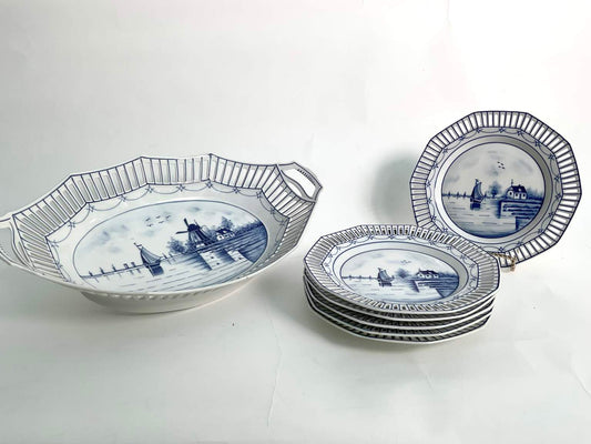 Bavaria Blue & White Reticulated Dishes, 7 Pc