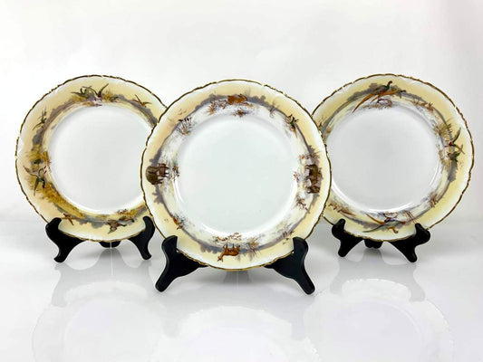 Three Antique Heufel & Co. Dresden Hand Painted Plates, Marked (1891-1901)