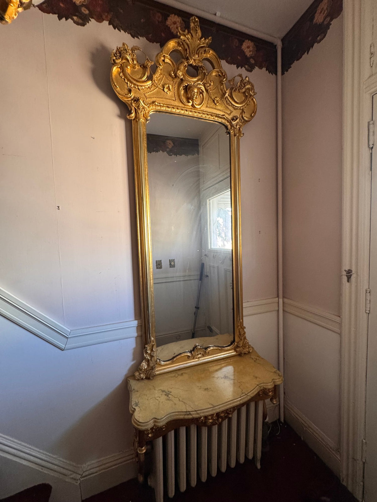 Monumental 19th-Century Rococo Revival Giltwood Pier Mirror &amp; Matching Console, c. 1860–1875