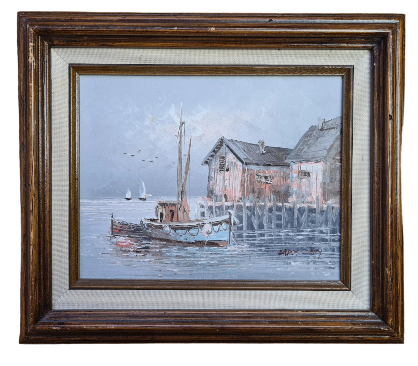 Harbour scene, oil on board, signed Max SAVY, French 1918-2010