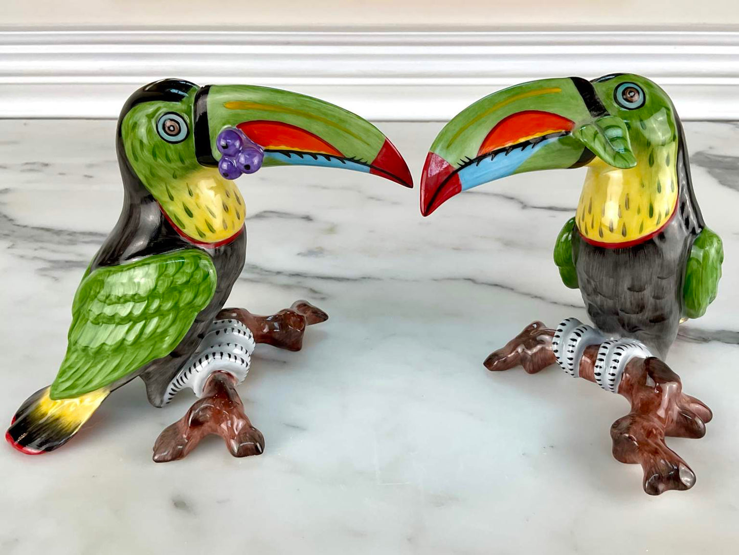 Rare Pair of Lynn Chase for Hollohaza Porcelain Toucan Figurines
