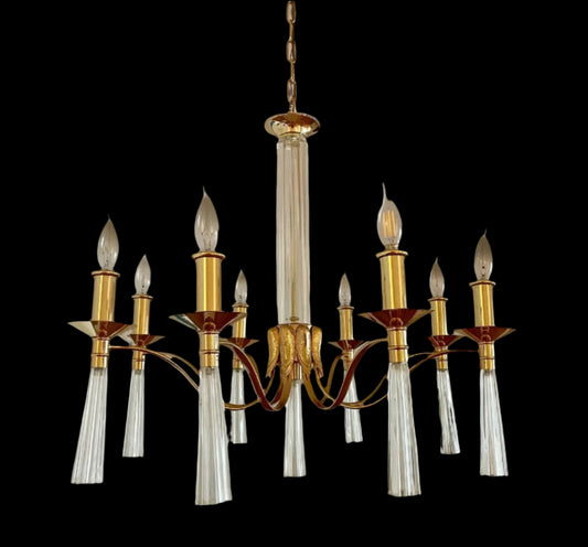 Stunning Venetian Crystal & Brass Eight Light Chandelier