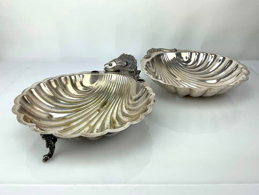 Vintage Clam Shaped Silver Plated Serving Dishes