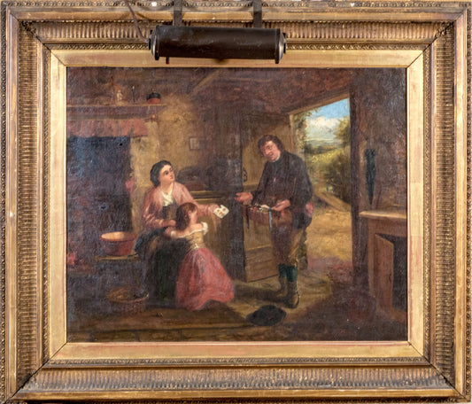 G Barnes Signed Antique Interior Genre Scene Oil On Canvas
