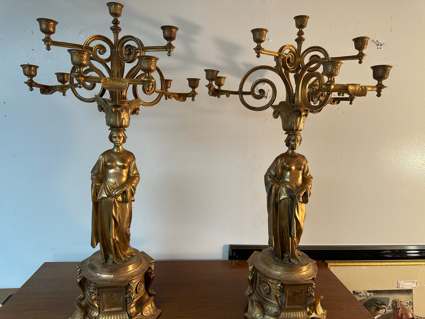 PAIR OF VINTAGE BRONZE GILDED 10 ARM CANDELABRAS