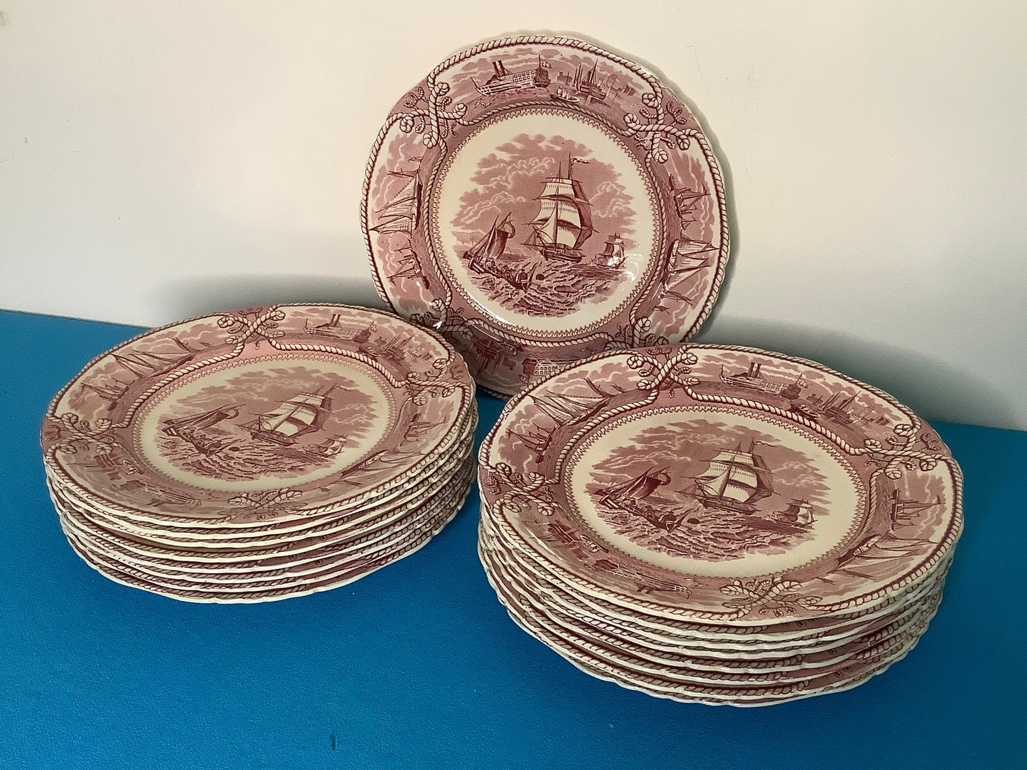 Original Victorian MASON'S IRONSTONE AMERICAN MARINE PLATES - 17 pcs