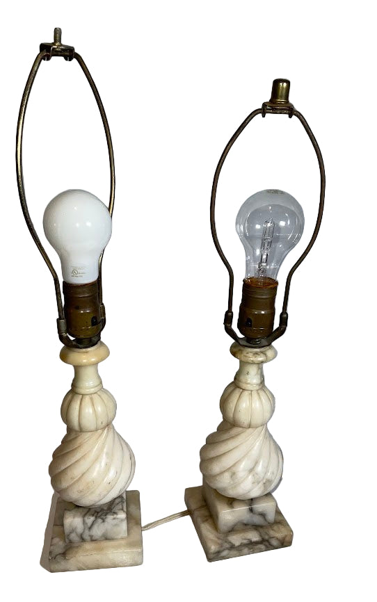 Beautiful Pair of Vintage Italian Hand Carved Alabaster Table Lamps