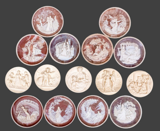 Unique Assembled Collection Of Fifteen Relief Decorated Ceramic Plates