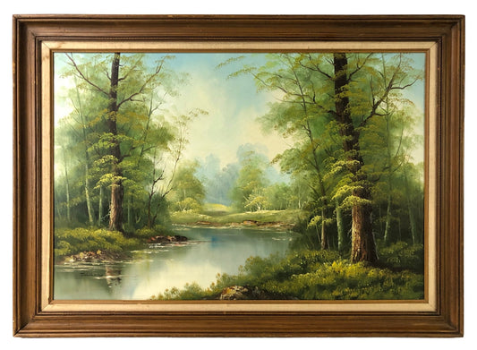 Woodland River Landscape Oil On Canvas Painting, Signed T. Williams
