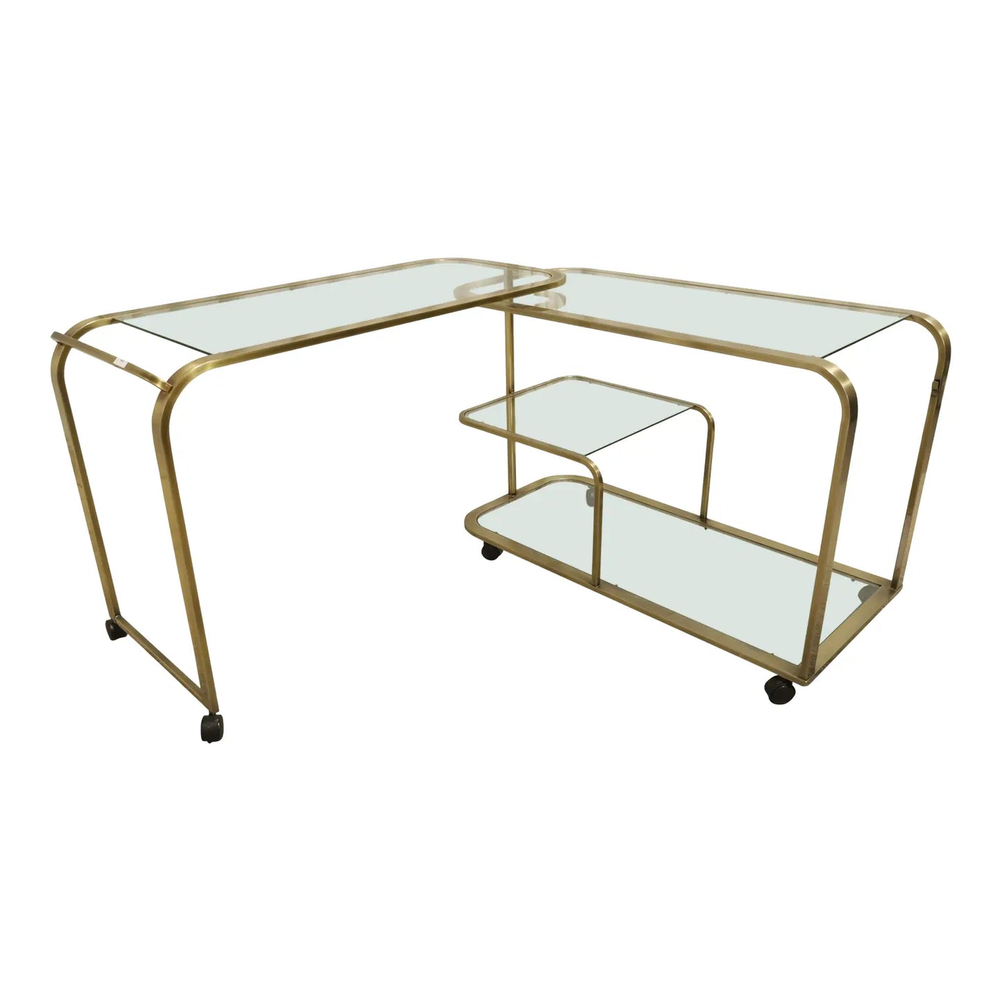 1980s Vintage Milo Baughman Brass and Glass Expandable Bar Tea Serving Cart for DIA