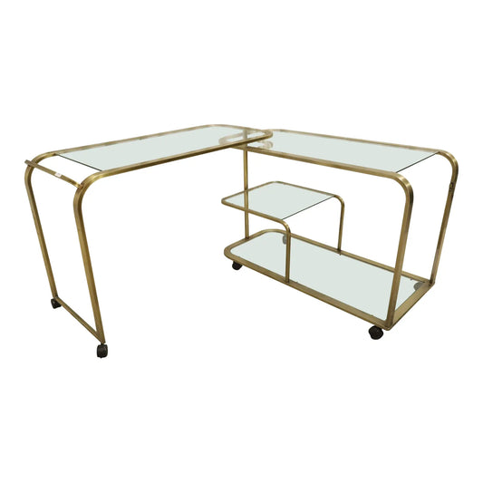 1980s Vintage Milo Baughman Brass and Glass Expandable Bar Tea Serving Cart for DIA