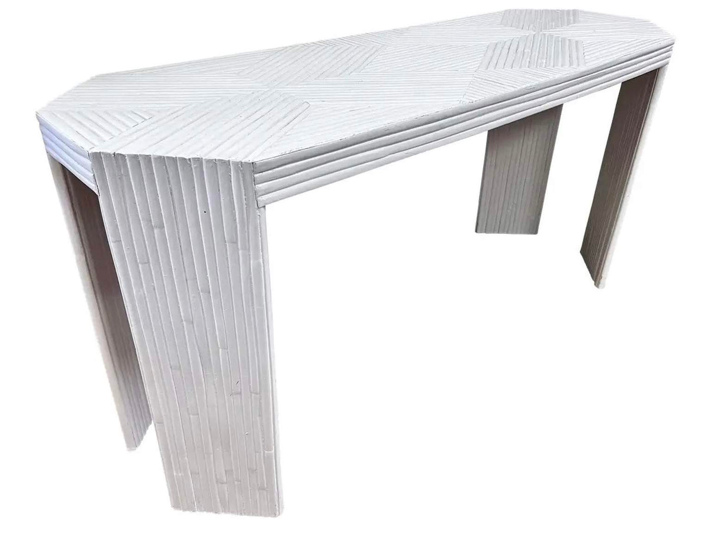 Unique MCM Bamboo Marquetry Console Table
