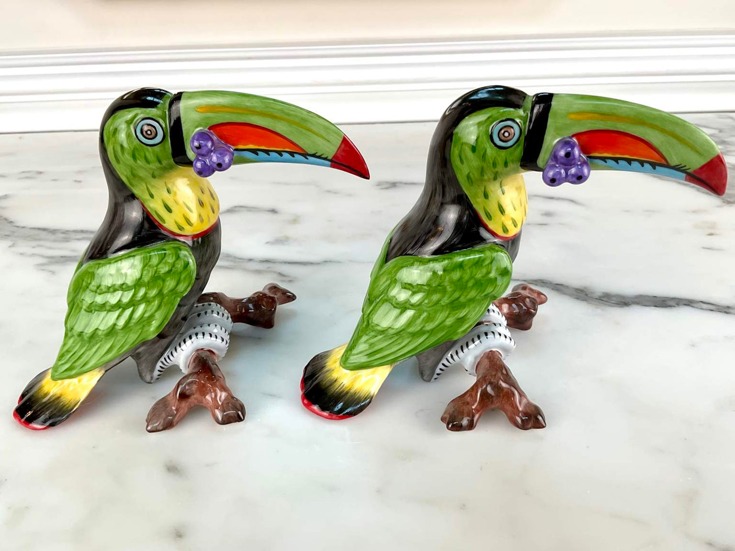 Rare Pair of Lynn Chase for Hollohaza Porcelain Toucan Figurines