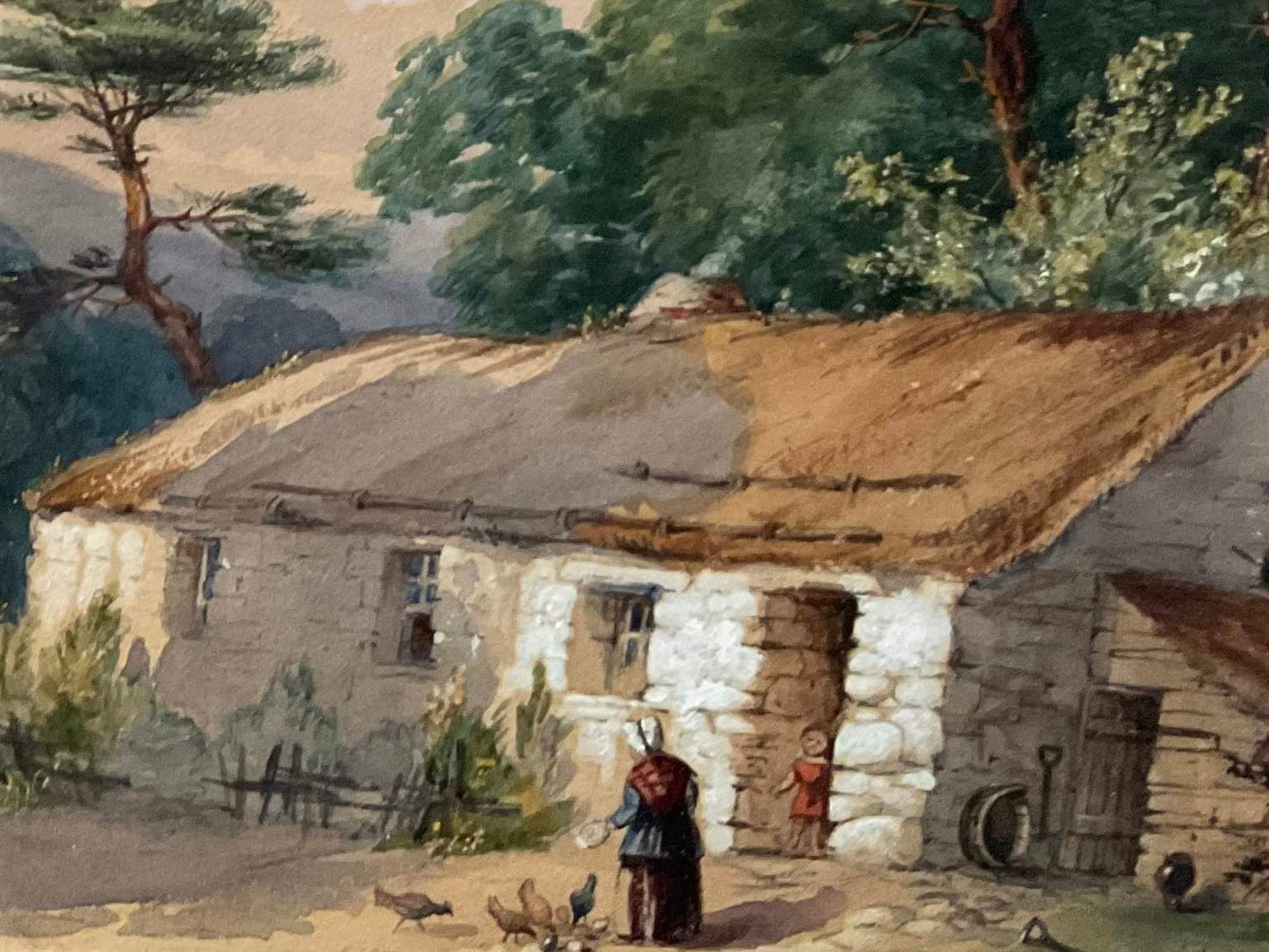 Period Farm Watercolor on Paper, Signed