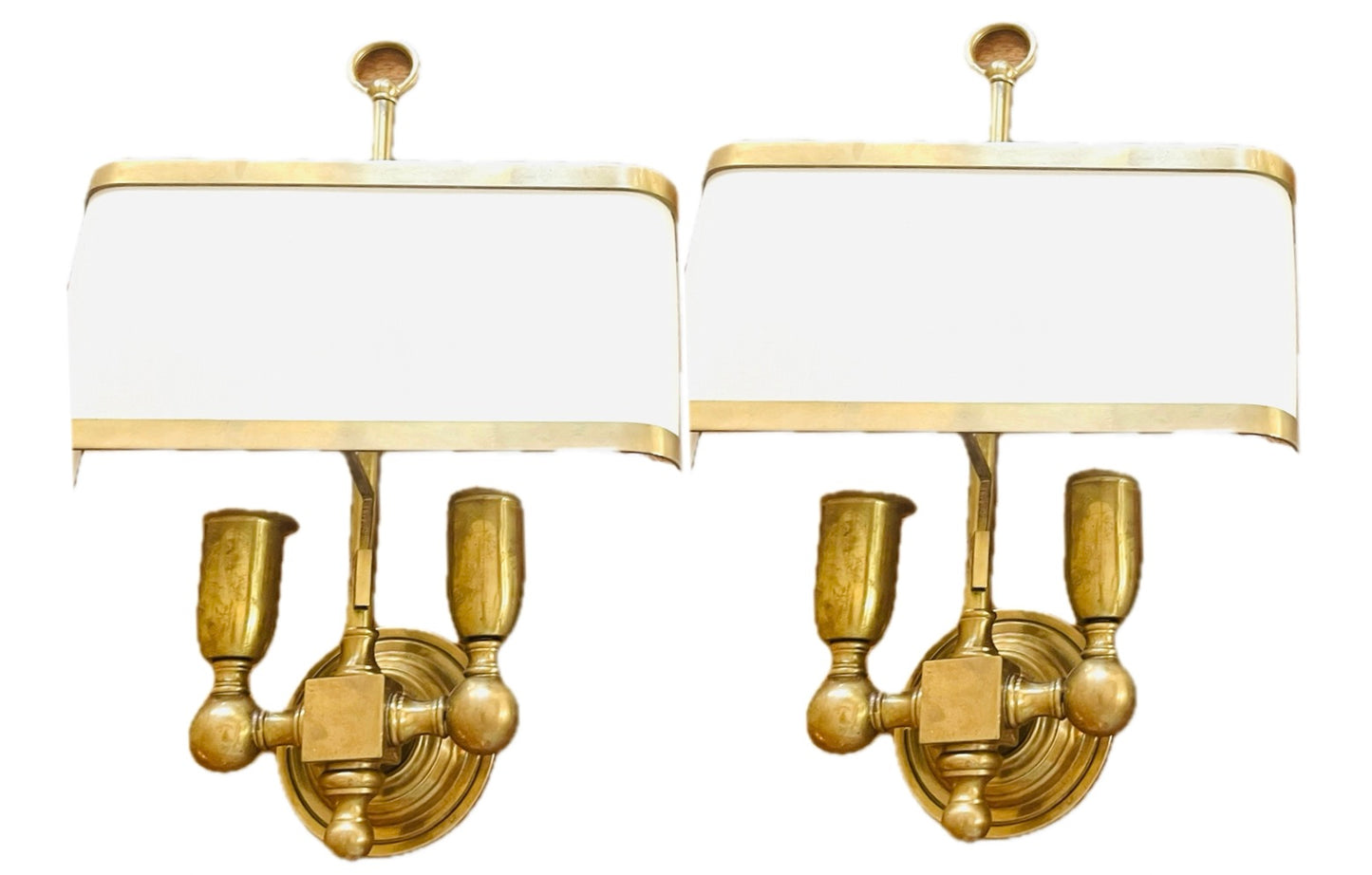 Pair of High Quality Italian Custom Made Brass Wall Sconces With Shades