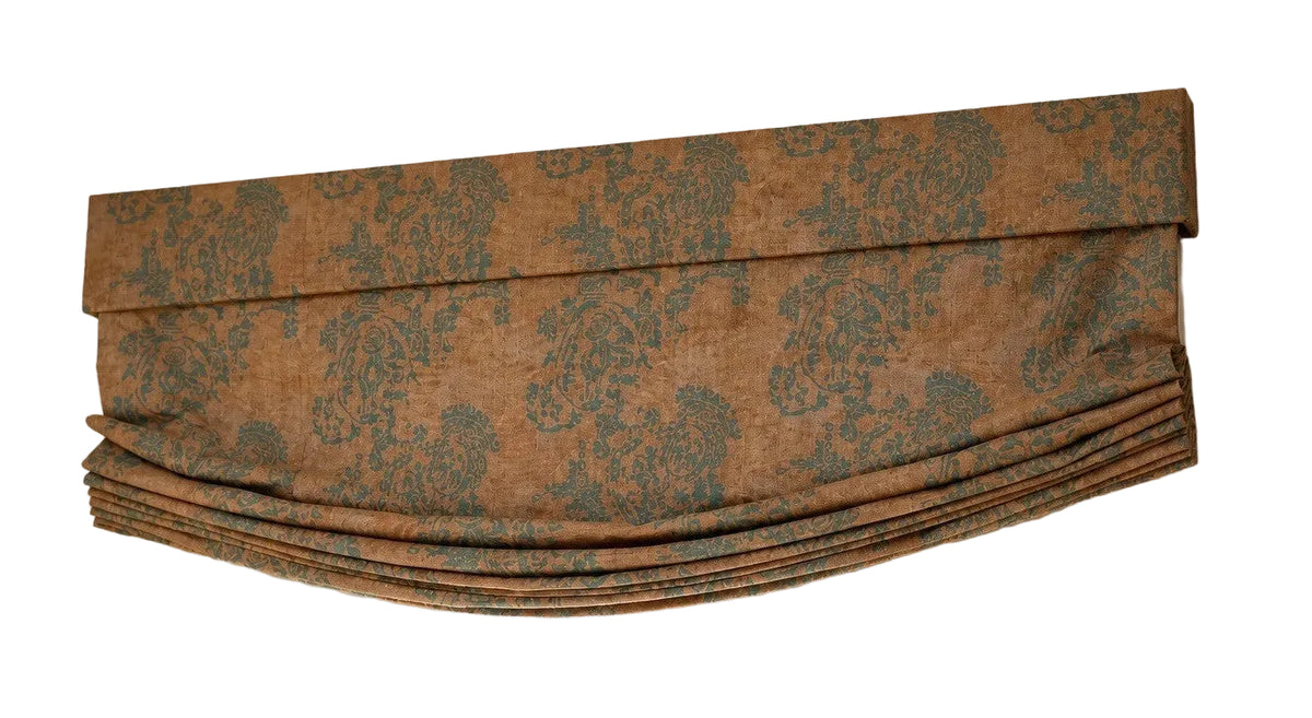Custom Silk Jacquard Roman Shades & Upholstered Cornices (Pair), Attributed to Old World Weavers / Scalamandré, 63" W × 80" H