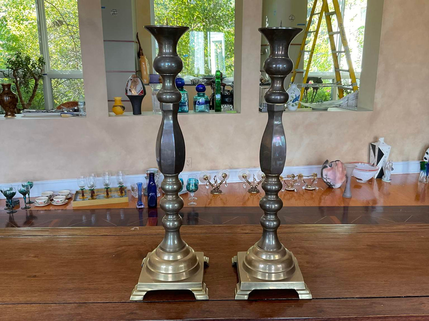 Pair of Vintage Brass Pillar Candle Holders