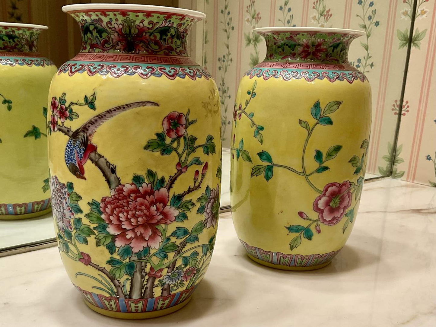 Pair of Vintage Chinese Famille Rose Porcelain Vase