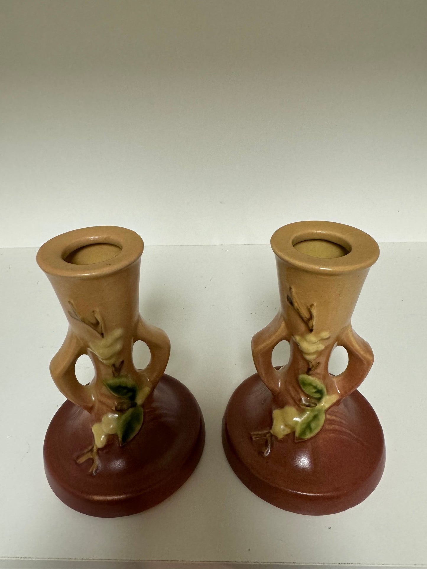 Pair Of Roseville Snowberry Candleholders